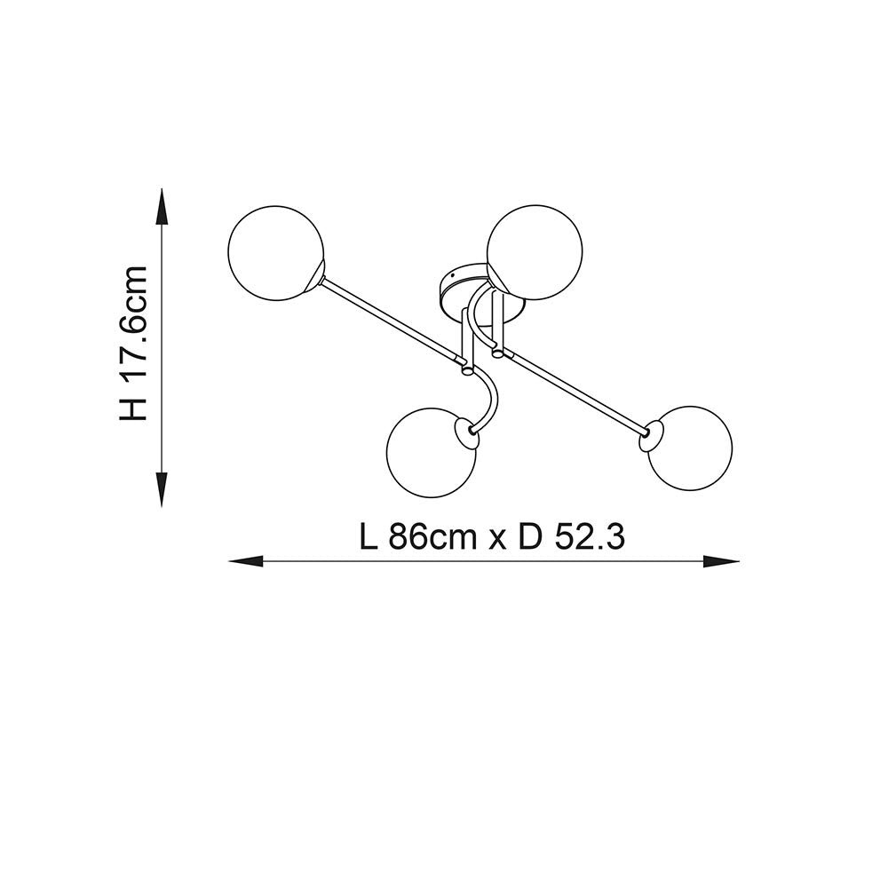 Endon Otto 4 Light Semi Flush Fitting - Satin Brass Plate & Opal Glass