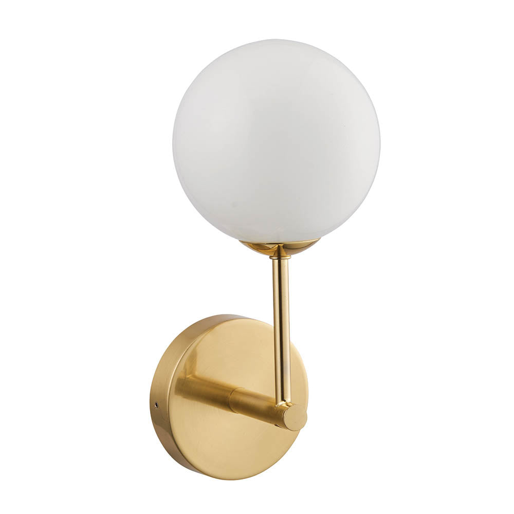 Endon Otto Single Light Wall Light - Satin Brass Plate & Opal Glass