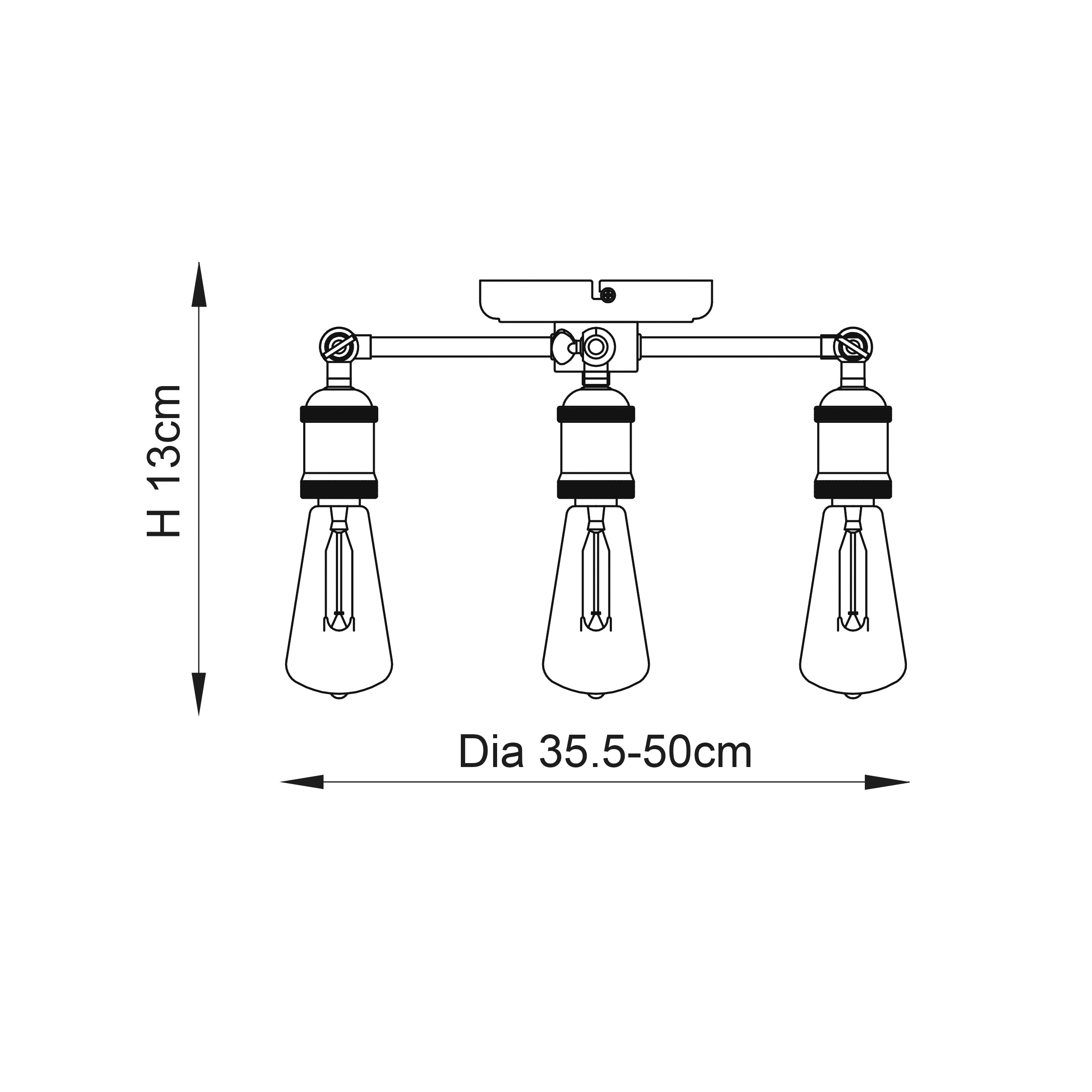 Endon Hal 3 Light Semi Flush Fitting - Aged Pewter & Aged Copper Plate