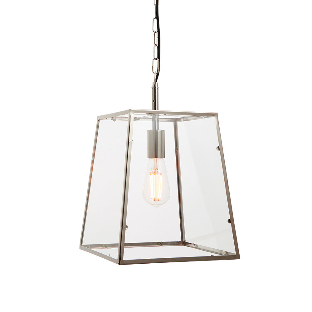 Endon Hurst Single Light Pendant - Bright Nickel Plate & Clear Glass