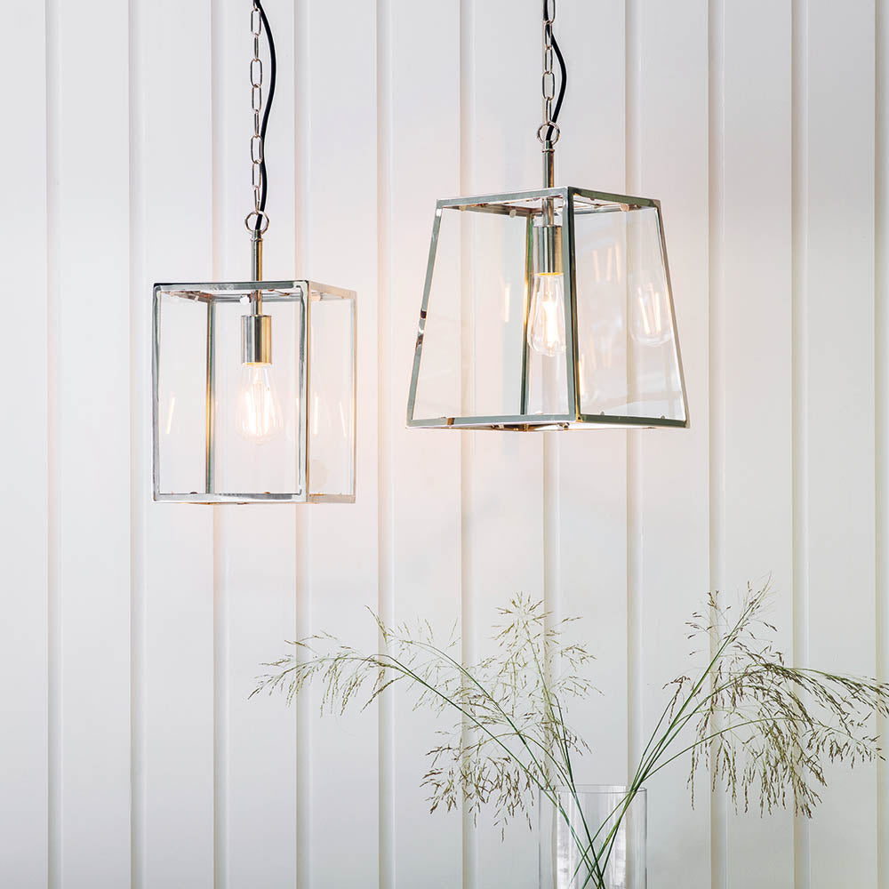 Endon Hurst Single Light Pendant - Bright Nickel Plate & Clear Glass