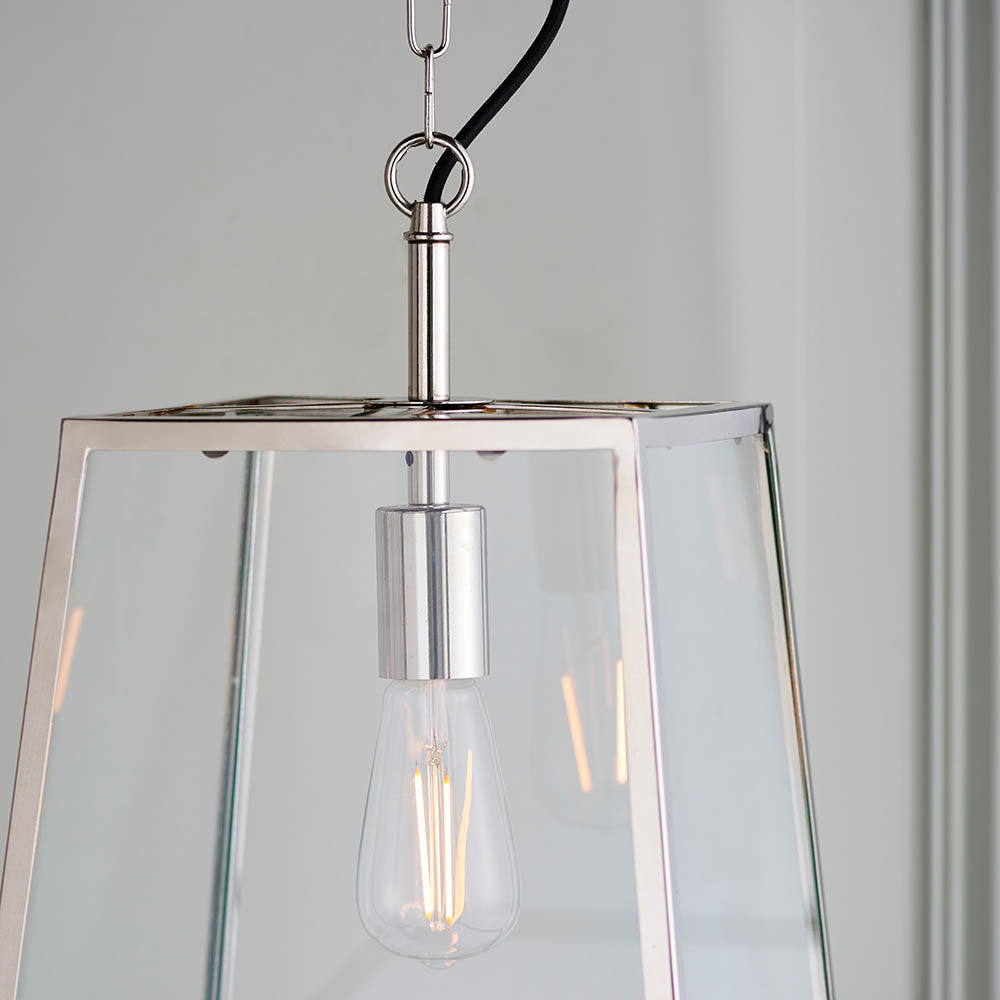 Endon Hurst Single Light Pendant - Bright Nickel Plate & Clear Glass