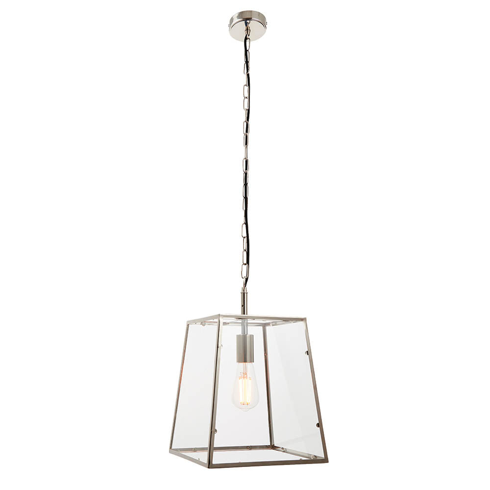 Endon Hurst Single Light Pendant - Bright Nickel Plate & Clear Glass