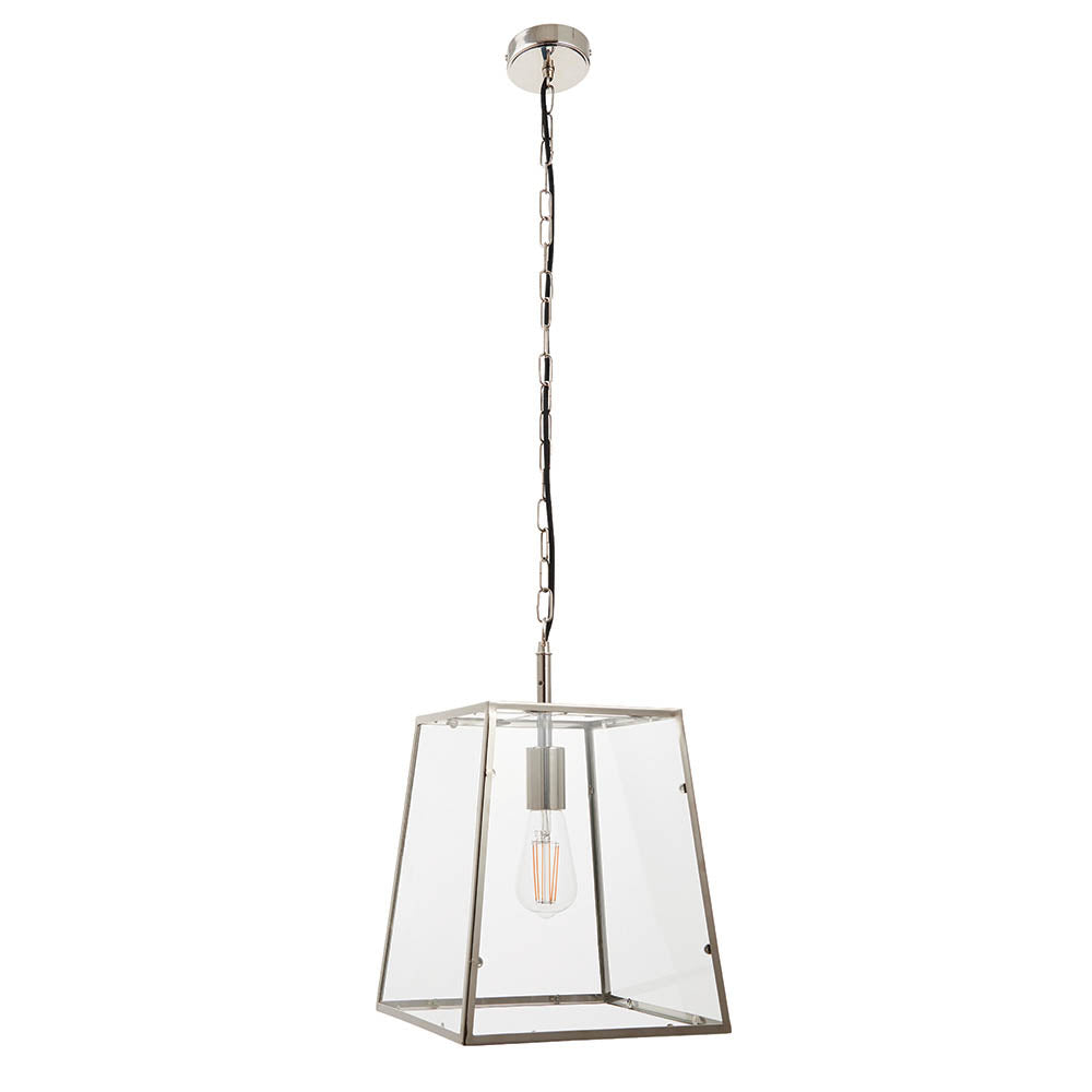 Endon Hurst Single Light Pendant - Bright Nickel Plate & Clear Glass