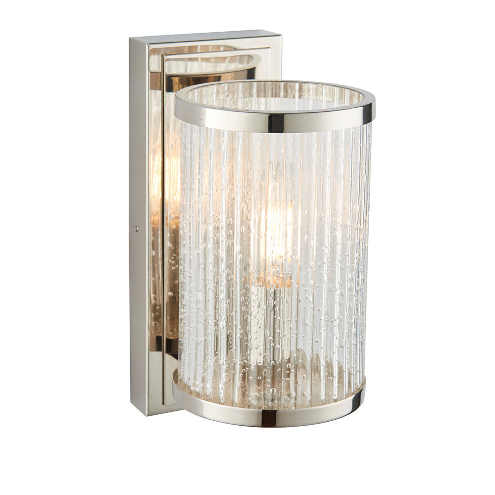Endon Easton Single Linear Light Wall Light - Bright Nickel Plate & Ribbed Bubble Glass