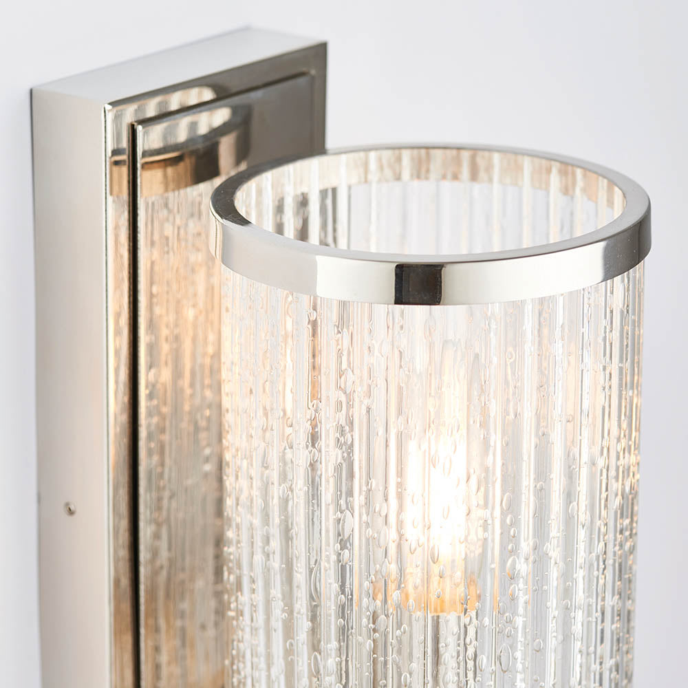 Endon Easton Single Linear Light Wall Light - Bright Nickel Plate & Ribbed Bubble Glass
