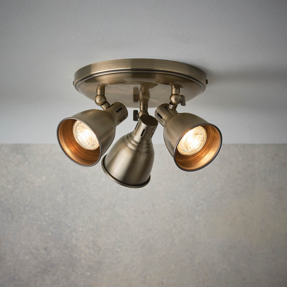 Endon Westbury 3 Light Spot Light - Antique Brass Plate