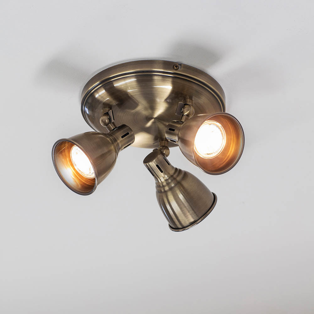 Endon Westbury 3 Light Spot Light - Antique Brass Plate