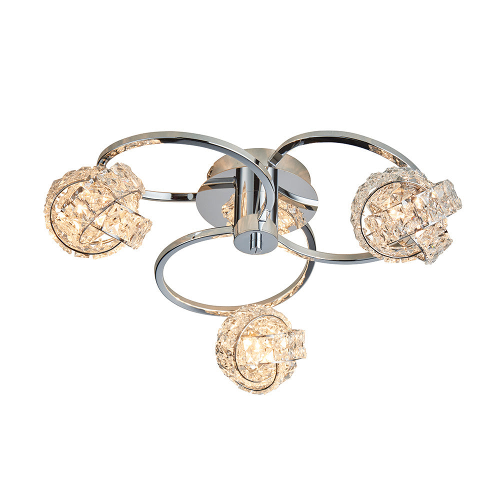Endon Talia 3 Light Semi Flush Fitting - Chrome Plate & Clear Crystal