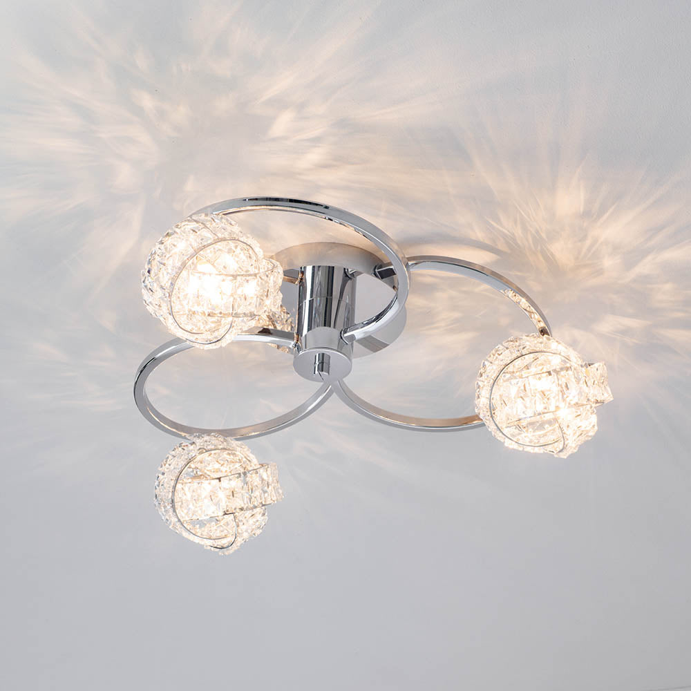 Endon Talia 3 Light Semi Flush Fitting - Chrome Plate & Clear Crystal