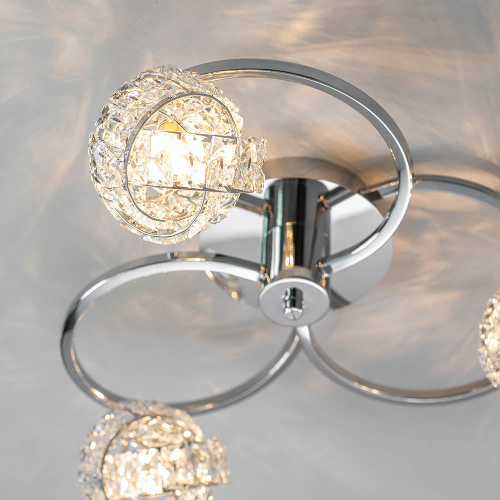 Endon Talia 3 Light Semi Flush Fitting - Chrome Plate & Clear Crystal