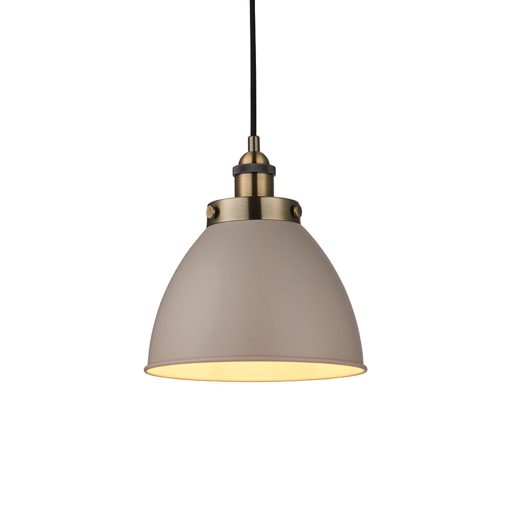 Endon Franklin Small Single Light Pendant - Taupe & Antique Brass Plate