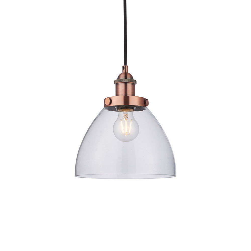 Endon Hansen Single Light Pendant - Aged Copper Plate & Clear Glass