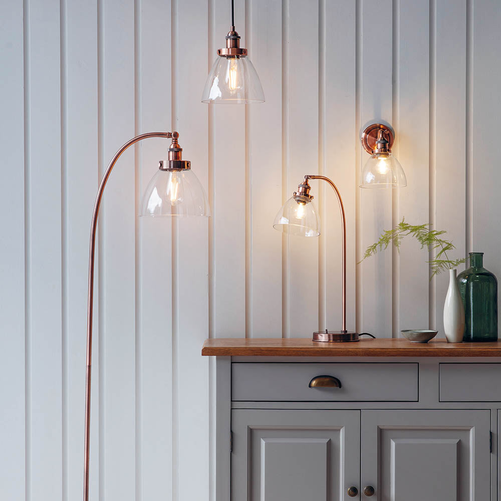 Endon Hansen Single Light Wall Light - Aged Copper Plate & Clear Glass
