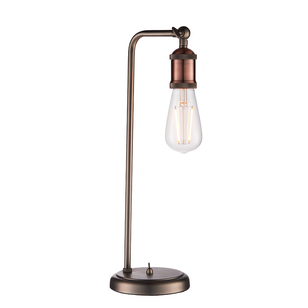Endon Hal Single Light Arm Table Lamp - Aged Pewter & Aged Copper Plate
