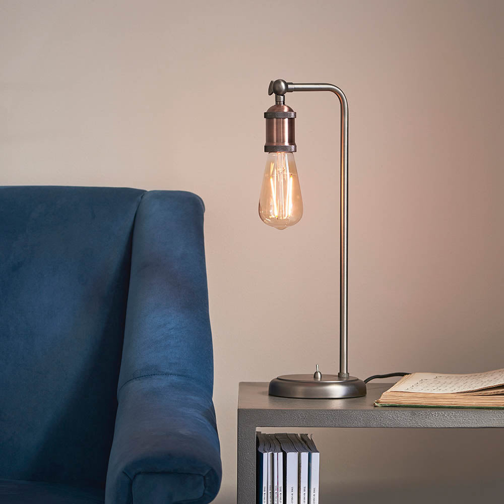 Endon Hal Single Light Arm Table Lamp - Aged Pewter & Aged Copper Plate
