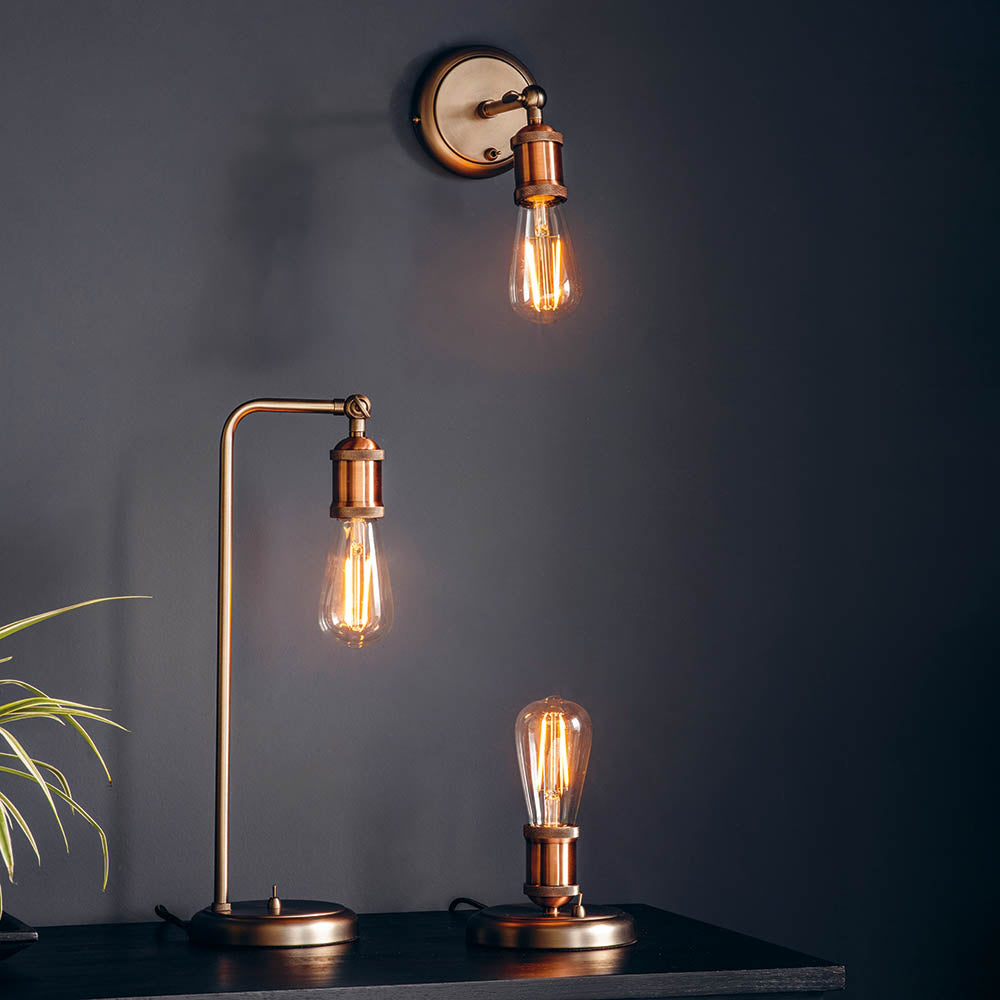 Endon Hal Single Light Arm Table Lamp - Aged Pewter & Aged Copper Plate