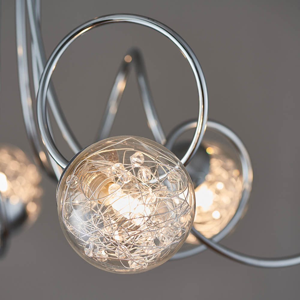 Endon Auria 6 Light Semi Flush Fitting - Chrome Plate With Clear Glass & Chrome Wire