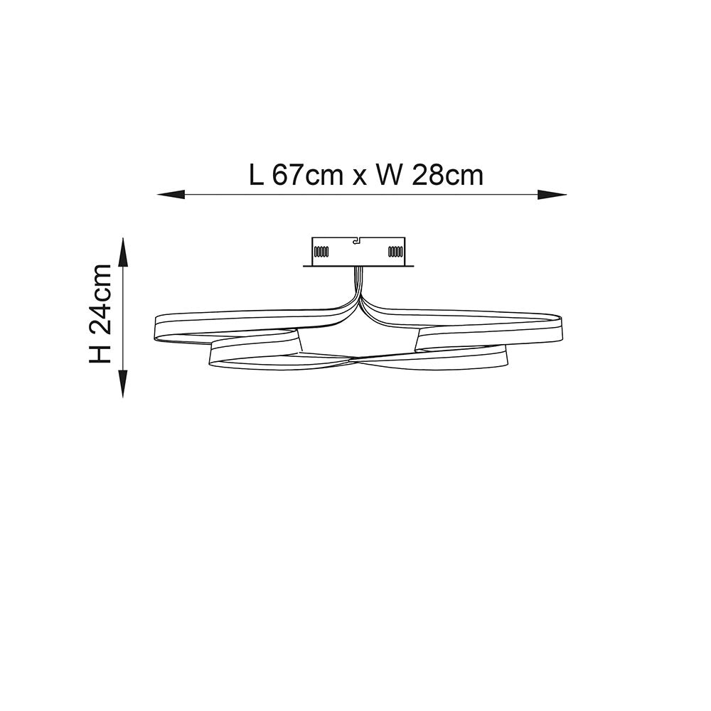 Endon Aria Single Linear Light Semi Flush Fitting - Chrome Plate