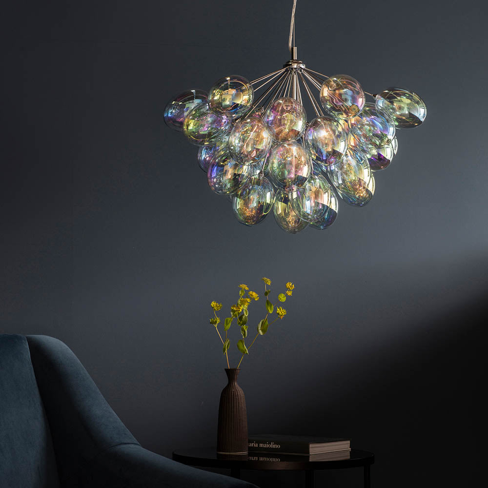 Endon Infinity 6 Light Pendant - Chrome Plate & Iridescent Glass