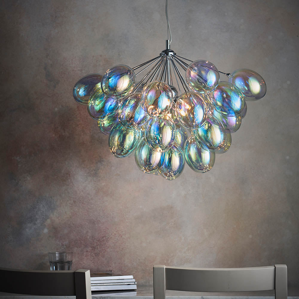 Endon Infinity 6 Light Pendant - Chrome Plate & Iridescent Glass