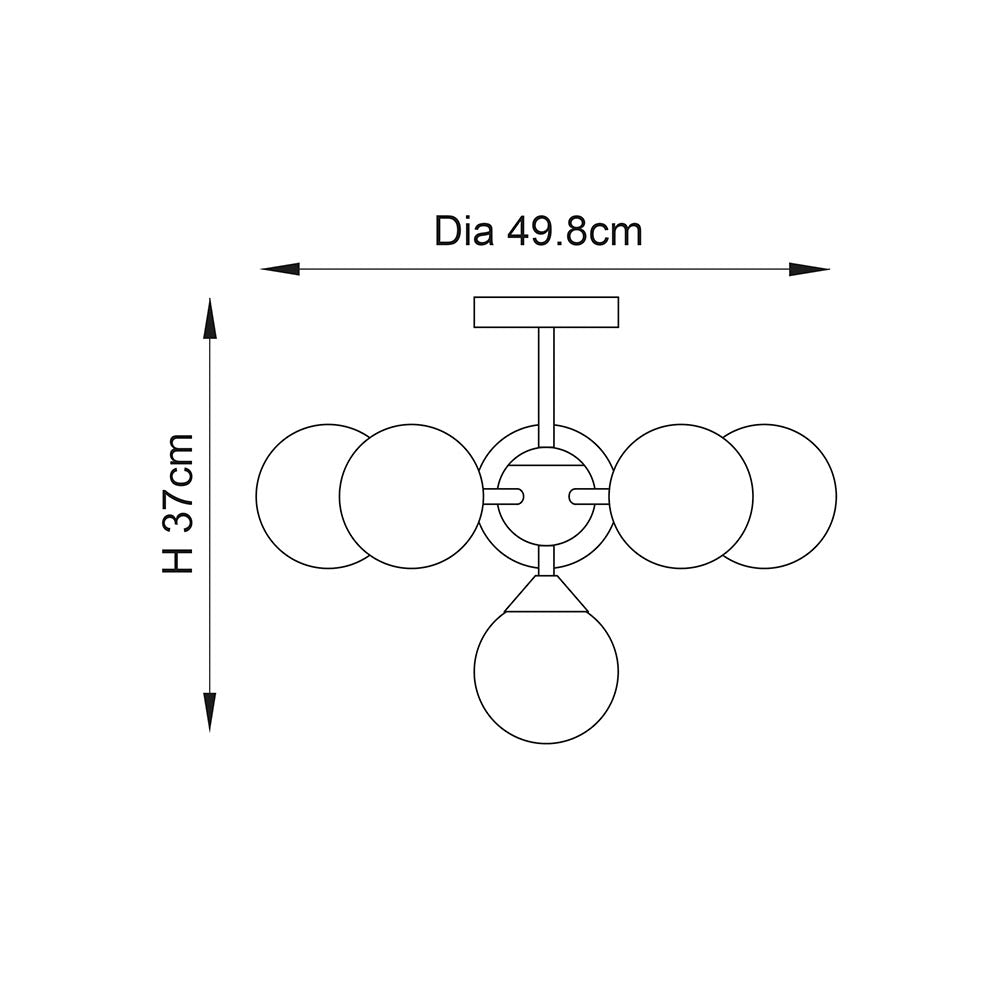 Endon Oscar 6 Light Semi Flush Fitting - Satin Brass Plate & Gloss White Glass
