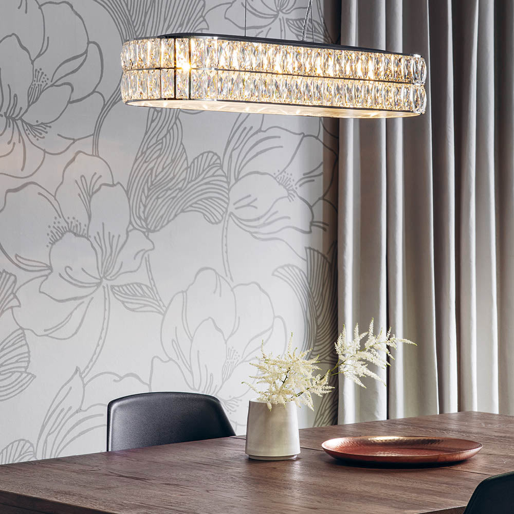 Endon Verina 5 Light Linear Pendant - Clear Crystal & Chrome Plate