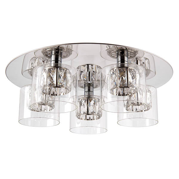 Endon Verina 5 Light Flush Fitting - Chrome Plate & Clear Glass