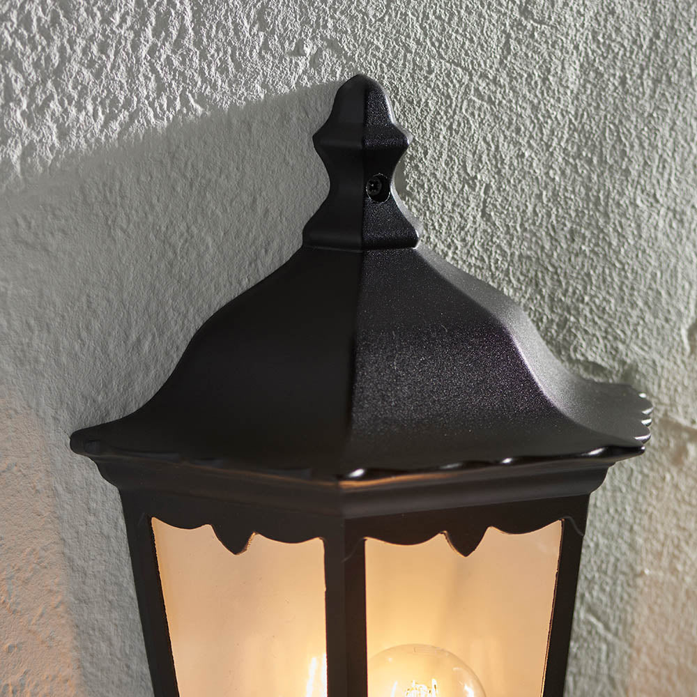Endon Burford Single Light Wall Half Lantern - Matt Black & Clear Glass