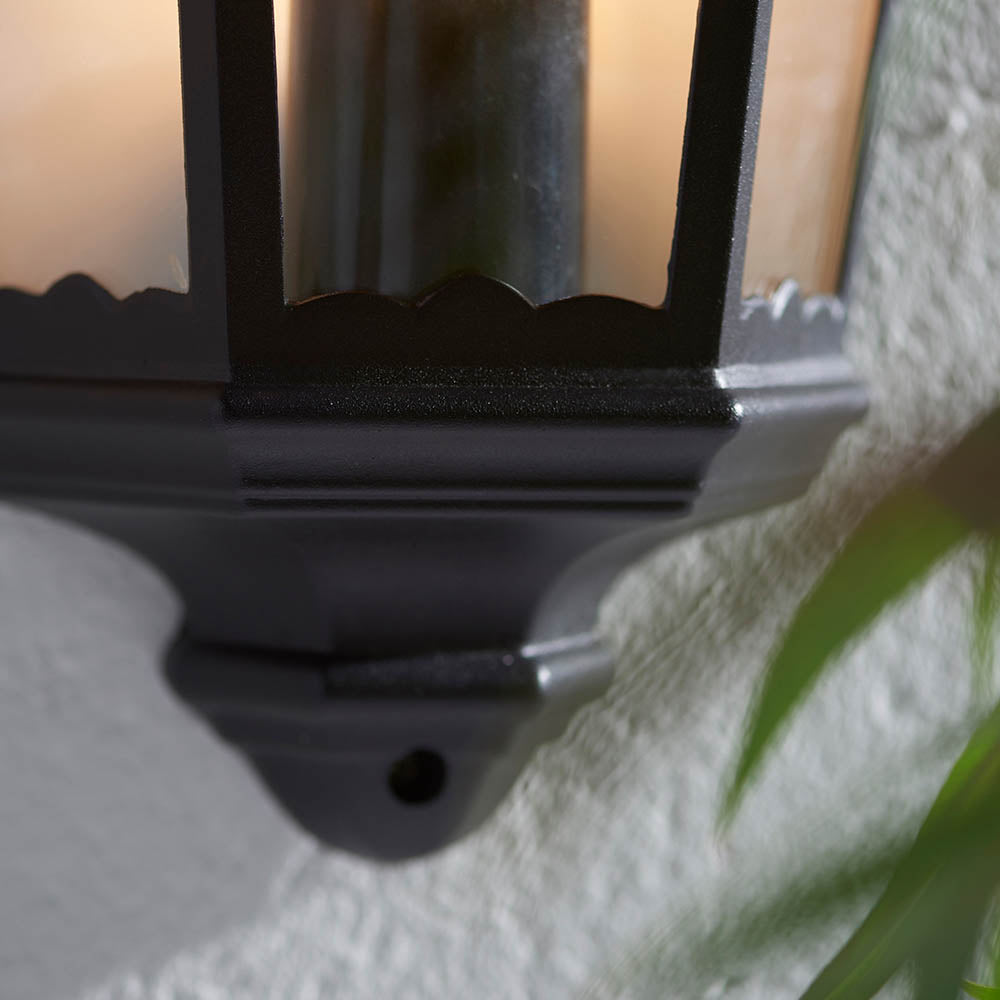 Endon Burford Single Light Wall Half Lantern - Matt Black & Clear Glass