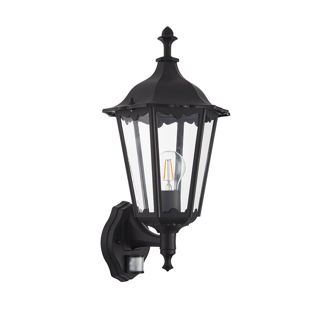 Endon Burford Single Light Wall Light with PIR - Matt Black & Clear Glass