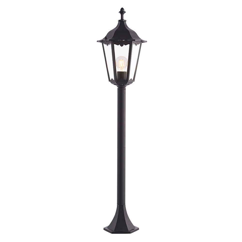 Endon Burford Single Light Bollard - Matt Black & Clear Glass