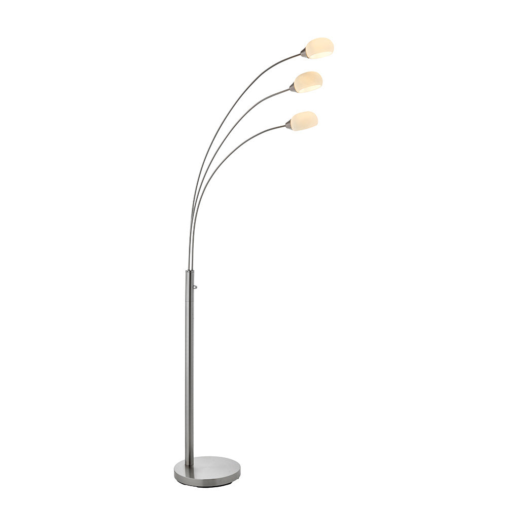 Endon Jaspa 3 Light Floor Lamp - Satin Nickel Plate & White Glass
