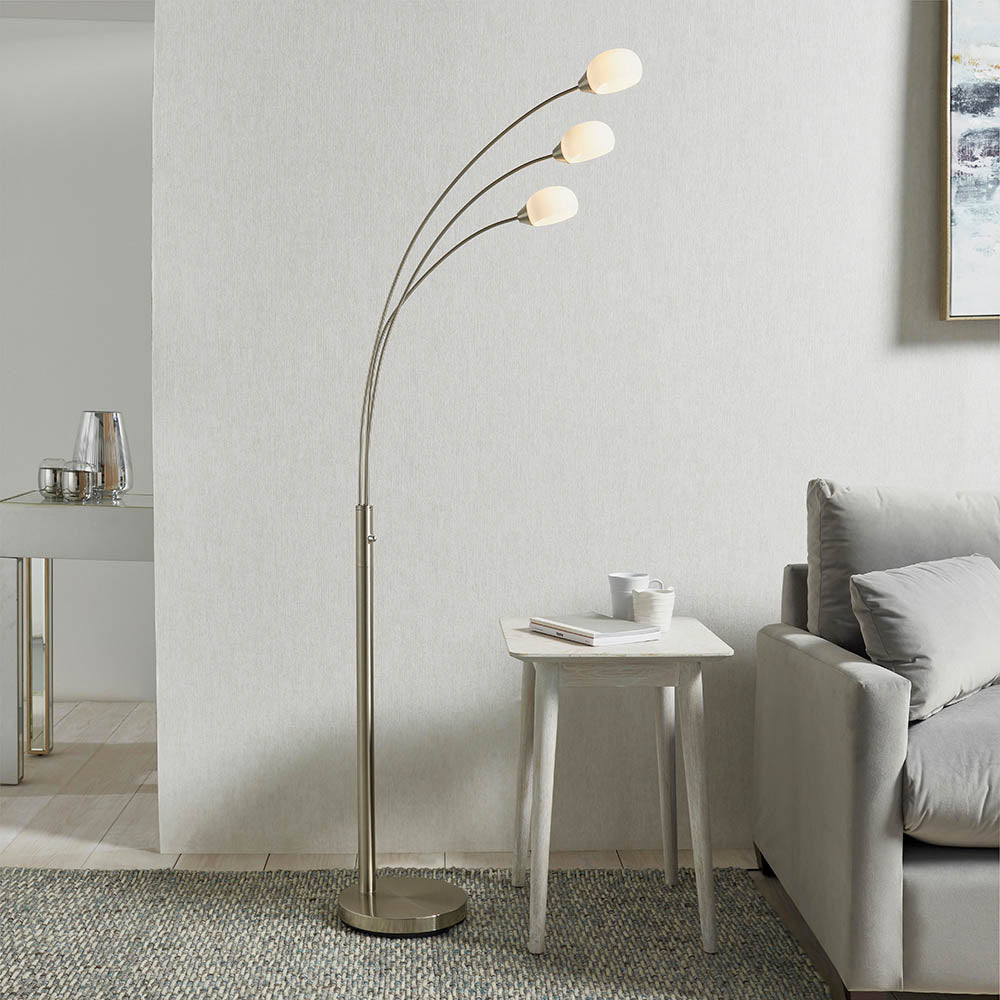 Endon Jaspa 5 Light Floor Lamp - Satin Nickel Plate & White Glass