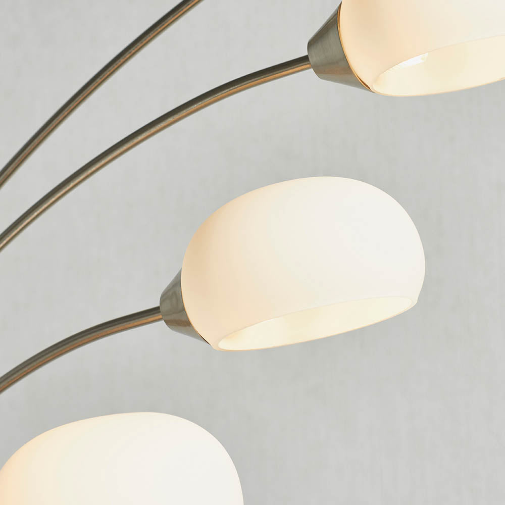 Endon Jaspa 5 Light Floor Lamp - Satin Nickel Plate & White Glass