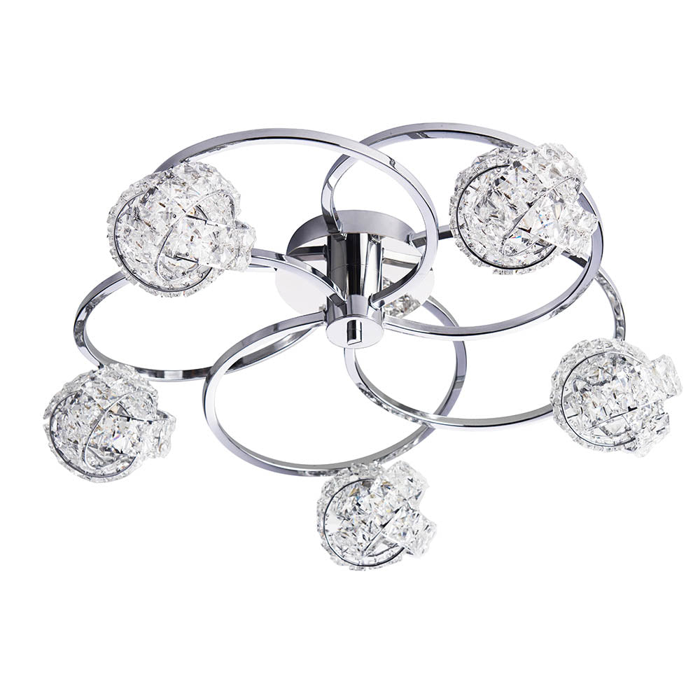 Endon Talia 5 Light Semi Flush Fitting - Chrome Plate & Clear Crystal