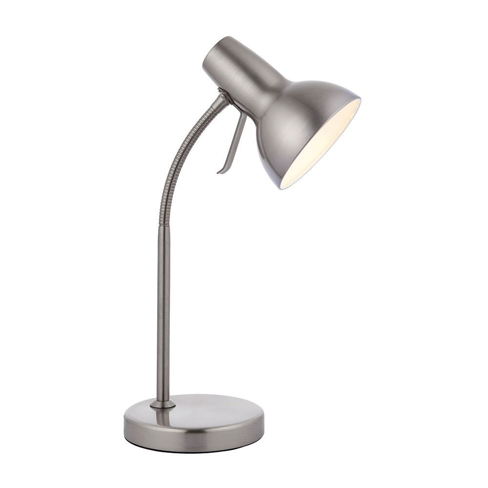 Endon Amalfi Single Light USB Table Lamp - Satin Nickel Plate & Gloss White