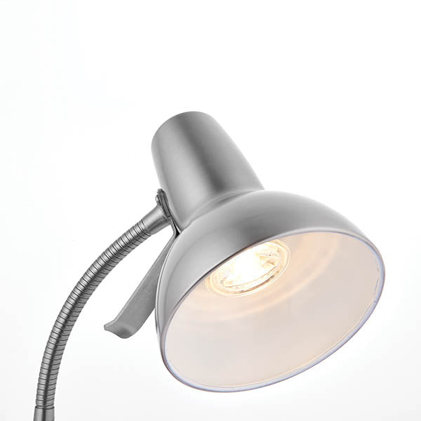 Endon Amalfi Single Light USB Table Lamp - Satin Nickel Plate & Gloss White