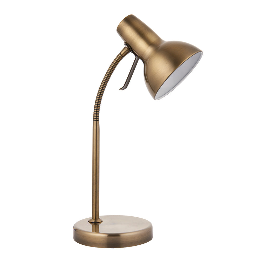 Endon Amalfi Single Light USB Table Lamp - Antique Brass Plate & Gloss White