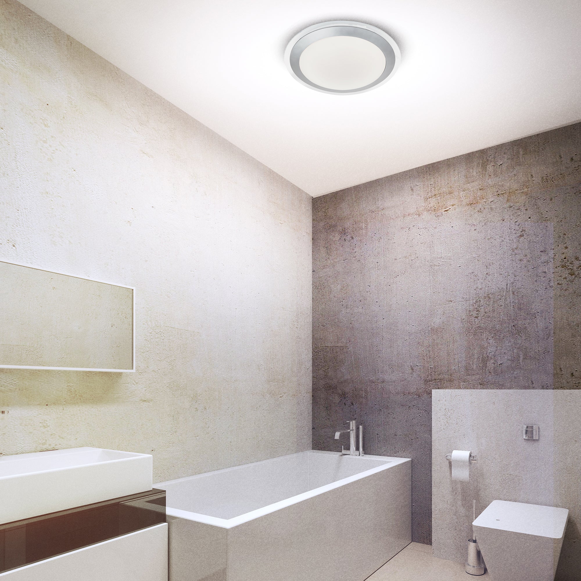 Searchlight Silver LED IP44 Flush Light With White Acrylic Shade