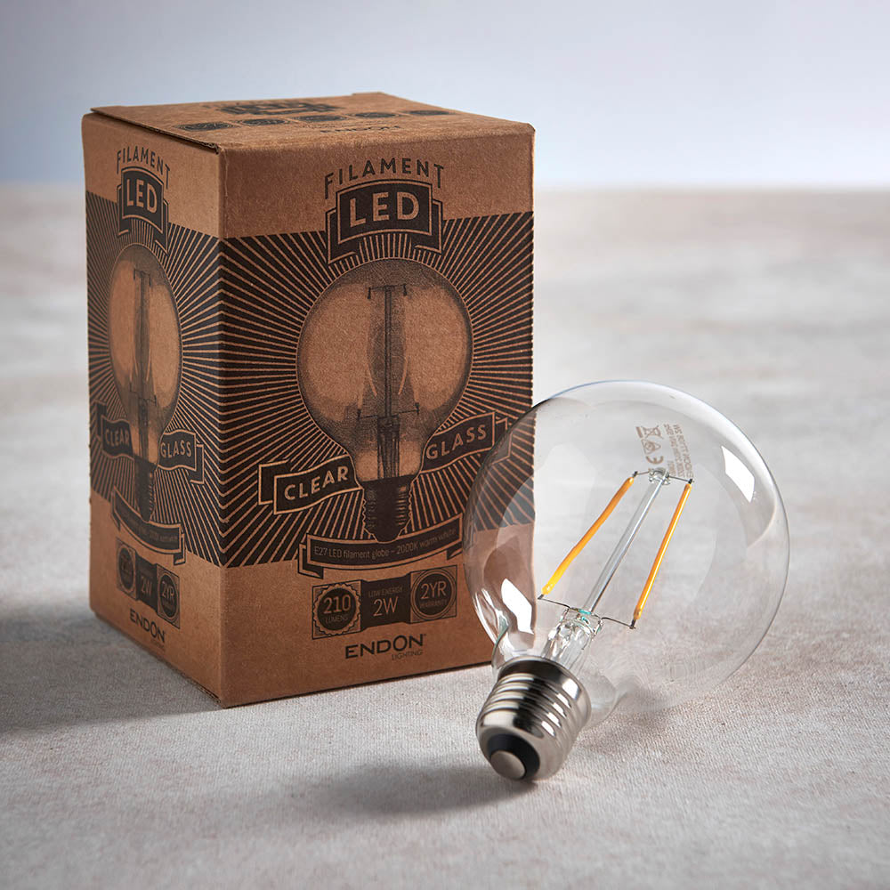 Endon E27 LED 2W 95mm Globe Bulb - 2200K - Non-Dimmable - Clear Glass