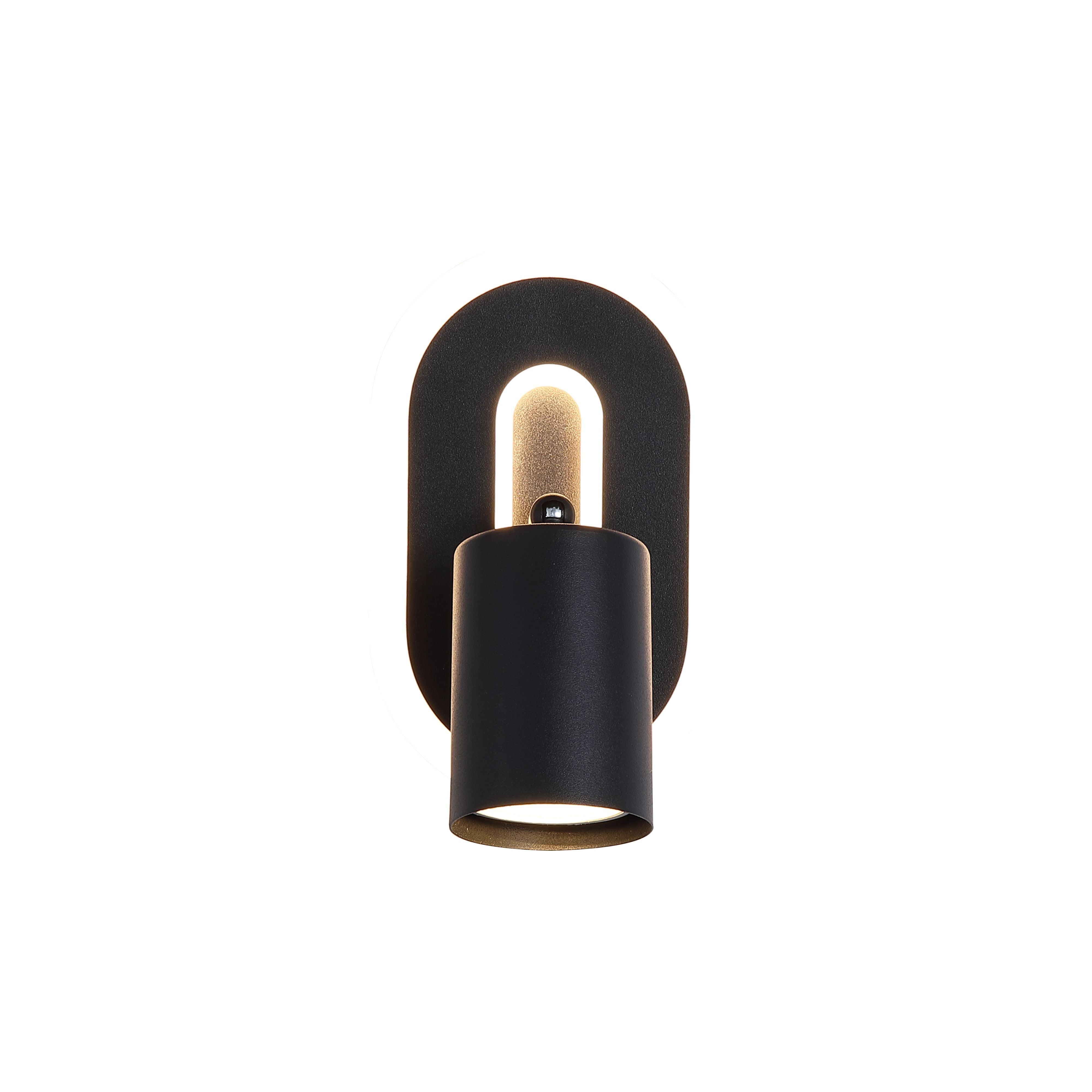 Searchlight San Diego wall light in matt black, spotlight lit, front studio shot