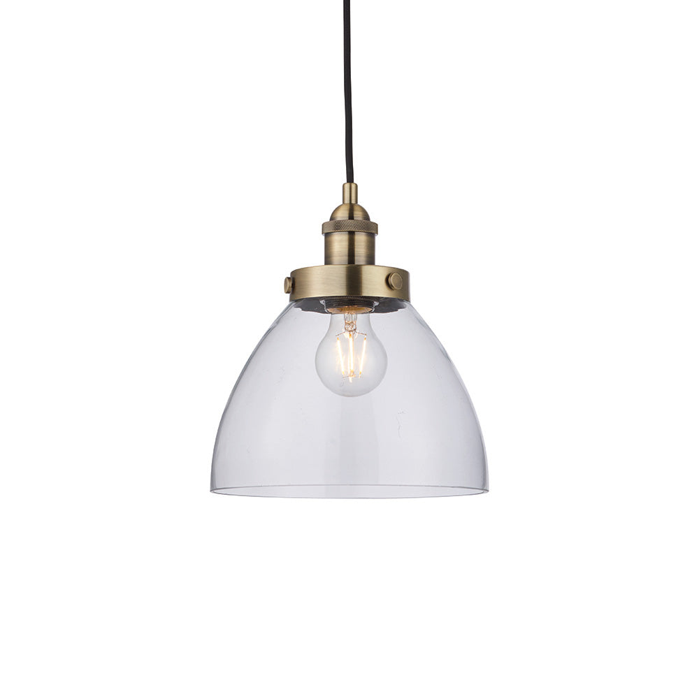 Endon Hansen Single Light Pendant - Antique Brass Plate & Clear Glass