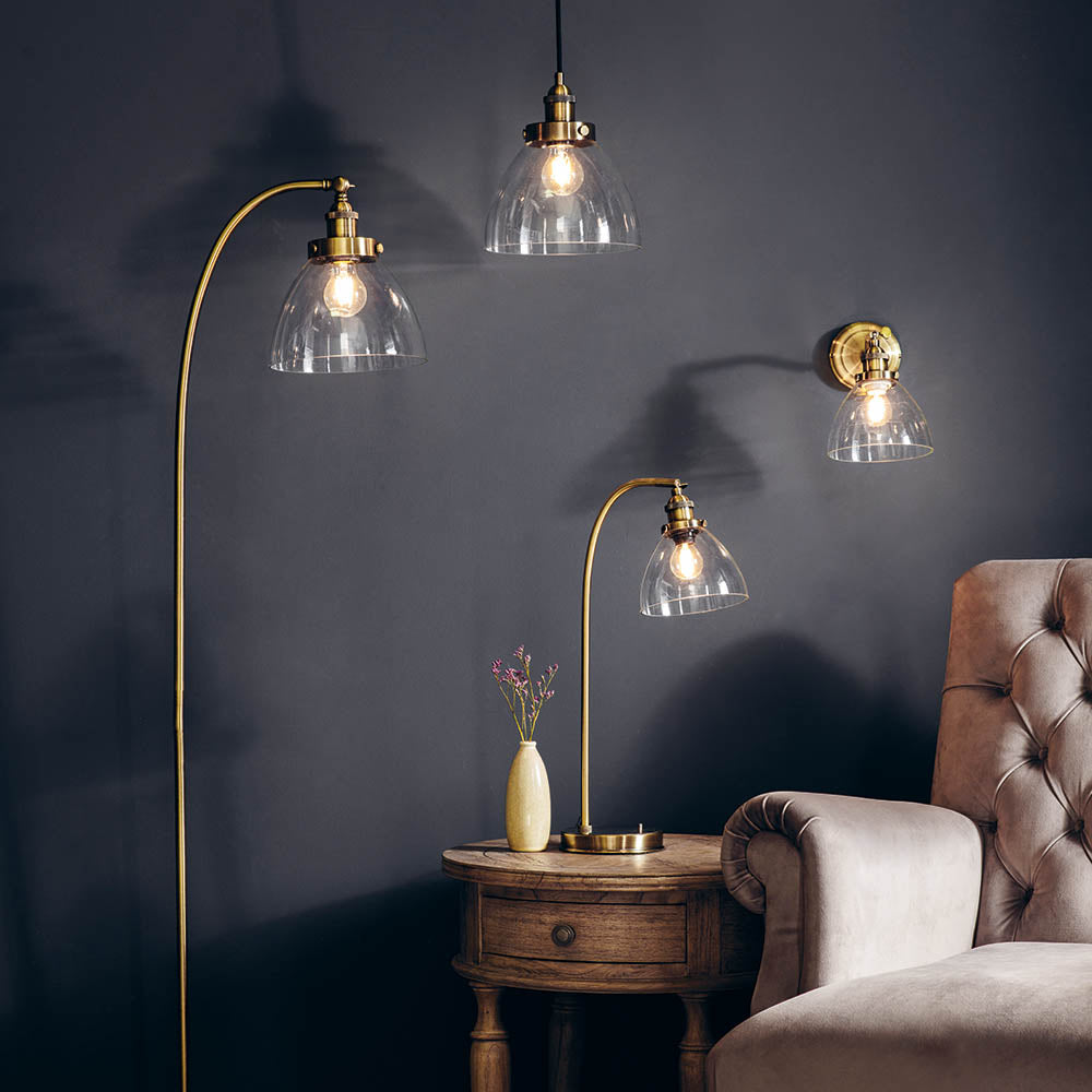 Endon Hansen Single Light Pendant - Antique Brass Plate & Clear Glass