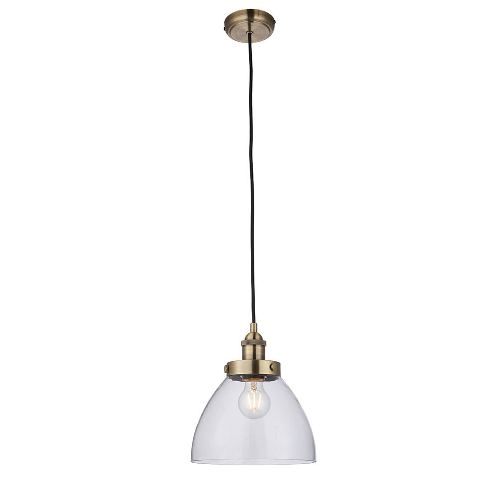 Endon Hansen Single Light Pendant - Antique Brass Plate & Clear Glass