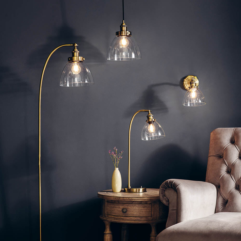 Endon Hansen Single Light Wall Light - Antique Brass Plate & Clear Glass