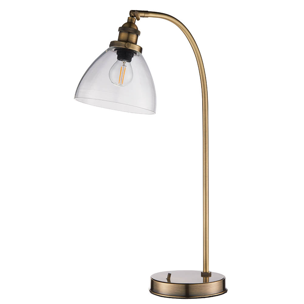 Endon Hansen Single Light Table Lamp - Antique Brass Plate & Clear Glass
