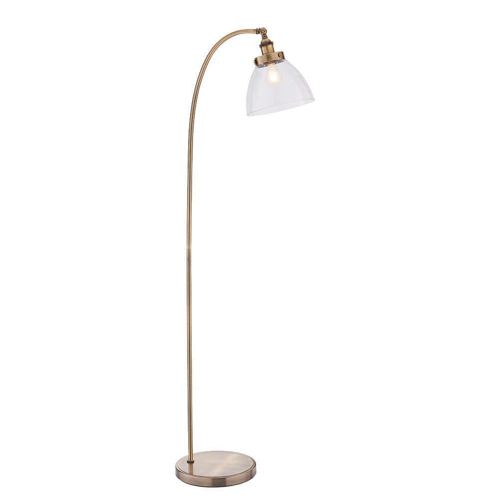 Endon Hansen Single Light Floor Lamp - Antique Brass Plate & Clear Glass