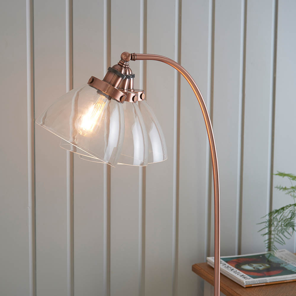 Endon Hansen Single Light Floor Lamp - Aged Copper Plate & Clear Glass