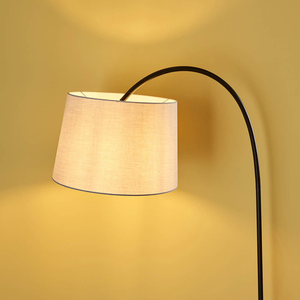 Endon Carlson Single Light Floor Lamp - Matt Black & Light Grey & Silver Fabric